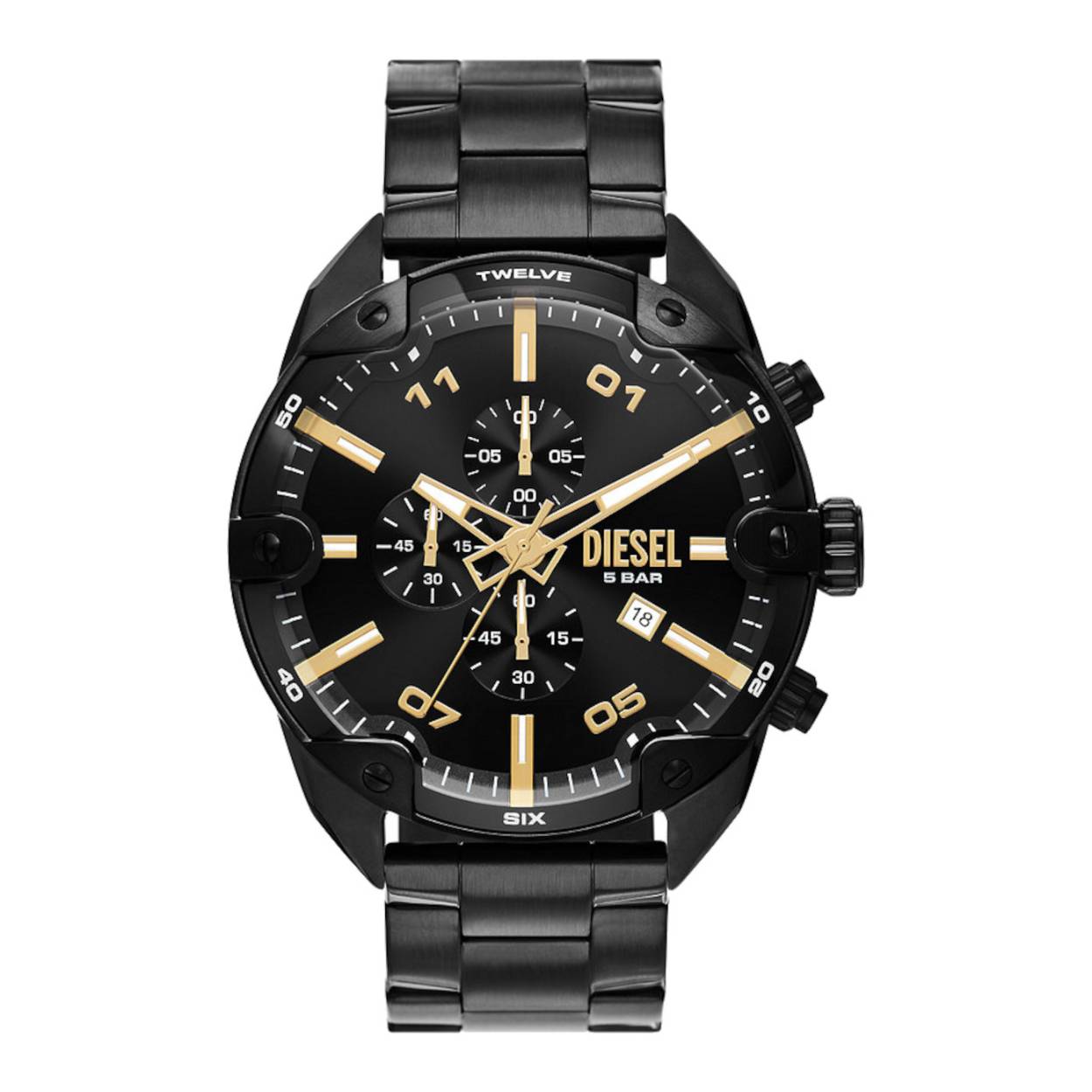 De Diesel Spiked is een chique en futuristisch horloge, de gelijkenis met een meetapparatuur uit de luchtvaartindustrie is dan misschien subtiel het horloge zelf is alles behalve. De doublé accenten op de wijzerplaat en wijzers geven dit horloge een luxe uitstraling. Perfect voor iemand met een uitgesproken smaak.