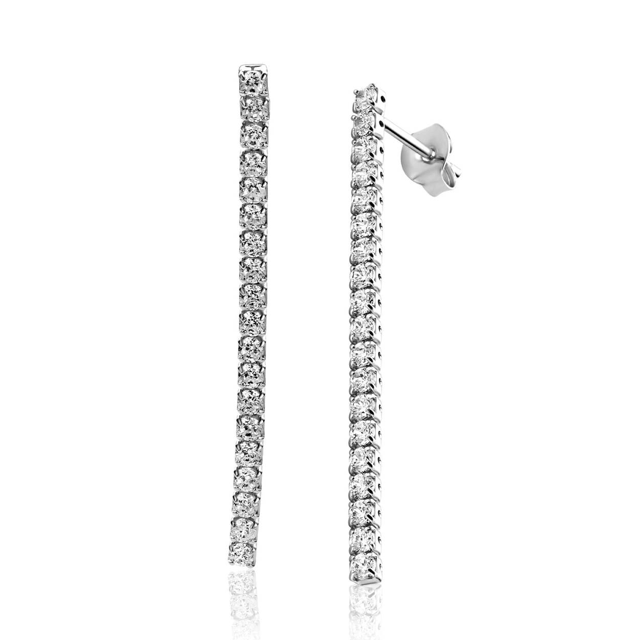 ZINZI zilveren tennis oorstekers met rijzetting witte zirconia's ZIO2795 40MM
