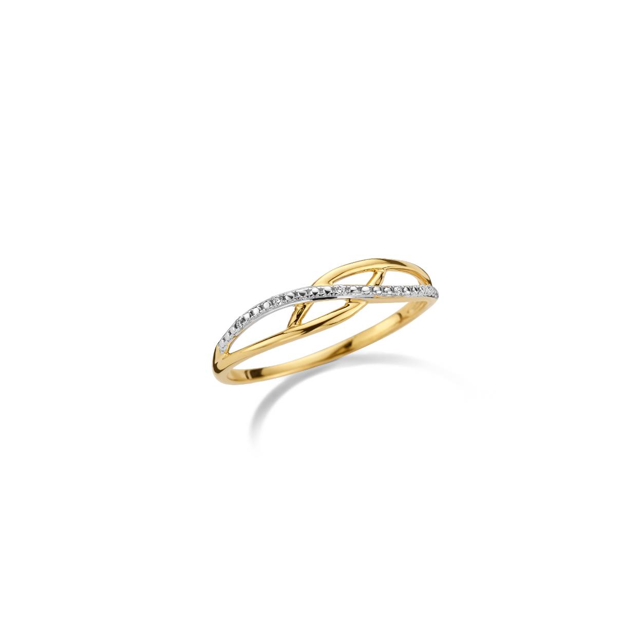 Ring geel goud18 kt + 0.02ct brilj mt 54