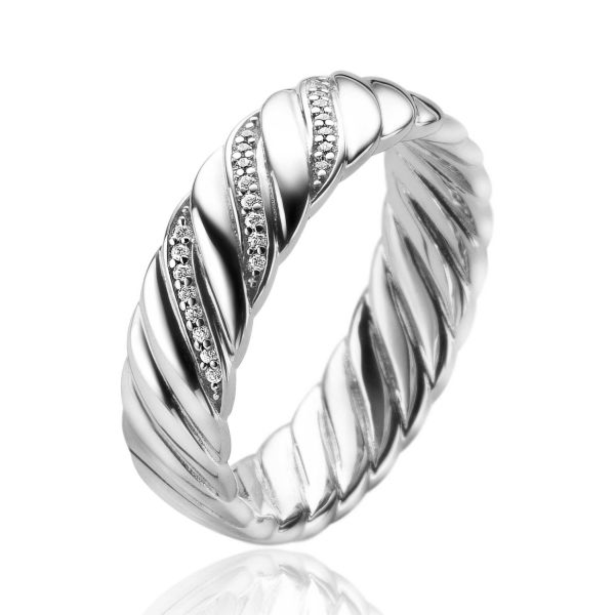 ZINZI zilveren ring extra 14K geel verguld geribbeld design ZIR2245