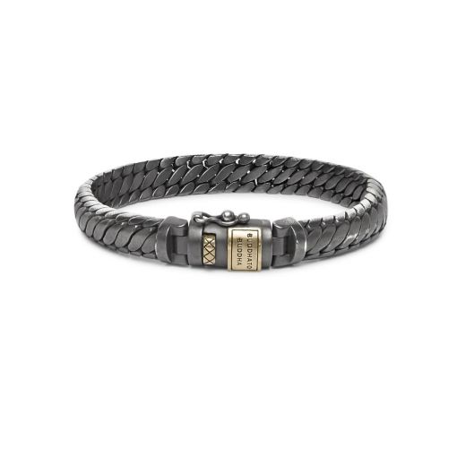 J070BRG E - Ben XS 
Het ontwerp van de Ben XS armband is aangepast met een unieke matte rhodium finishing en 18k geelgouden details. Jouw levensstijl en de natuurlijke elementen bepalen de look van je sieraad in de loop van tijd en creëren een vintage en ruwe uitstraling die een persoonlijk statement is van jouw reis door het leven.