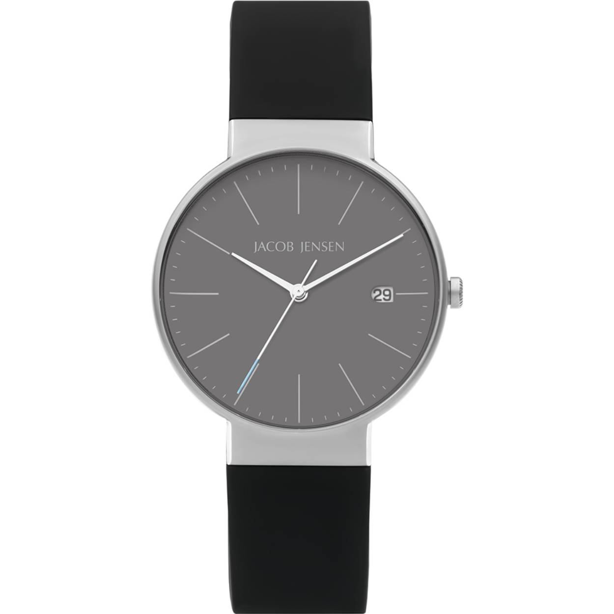 Dit Jacob Jensen horloge heeft een kast gemaakt van Titanium met een diameter van 37 mm en is voorzien van een Rubber band. In de kast bevindt zich een Miyota kwaliteitsuurwerk en is afgewerkt met Saffierglas.