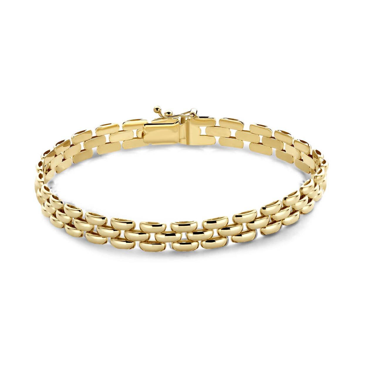 14k Geelgouden pantera armband met een draaglengte van 20cm. De schakelbreedte is 6.5mm.