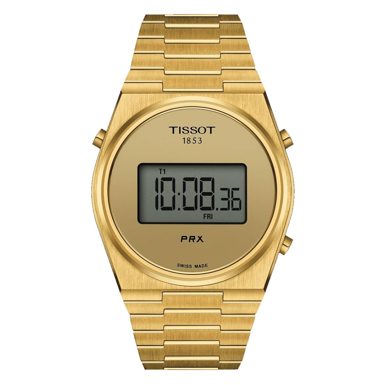 De Tissot PRX Digital, een harmonieuze mix van het iconische PRX-ontwerp uit 1978 en de Tissot Digital Quartz (kaliber 4012), vertoont op briljante wijze een hybride van vroegere tijdperken en digitale invloed. Door retro-esthetiek naadloos te combineren met een eigentijdse twist, is dit de tijdwaarnemer voor de pioniers van vandaag. De PRX Digital, verkrijgbaar in 35 mm en 40 mm opties en in verschillende kleuren, is geschikt voor alle polsen, terwijl de veelheid aan functies - dubbele tijdzones, dag-datum, chronograaf en meer - aan alle behoeften voldoet. Deze uurwerken zijn omhuld door een omhulsel dat waterbestendig is tot 100 meter en vastgemaakt met een gesatineerde armband en een vouwsluiting met drie lamellen. Ze zijn gemaakt voor zowel uithoudingsvermogen als comfort. De Tissot PRX Digital-collectie symboliseert een reis door de tijd, een eerbetoon aan het verleden en een toast op de toekomst.