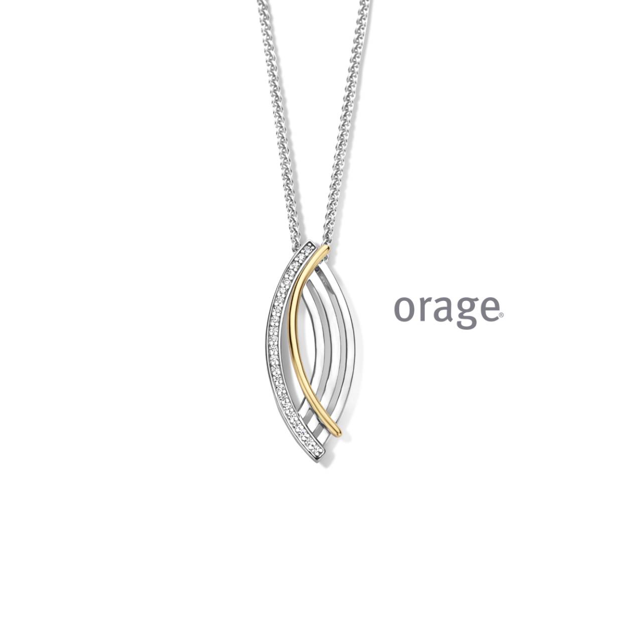 Zilveren ketting (45 cm) met hanger
De hanger is tweekleurig (goud/zilverkleurig) en bevat zirkonium steentjes
Bijhorende ring en oorringen ook verkrijgbaar van deze set.