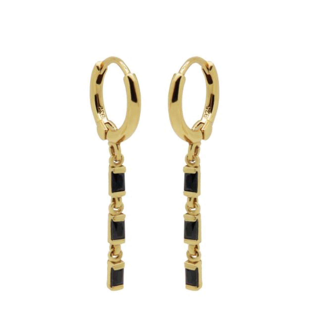 Karma hinged Hoops triple dangling baguette black