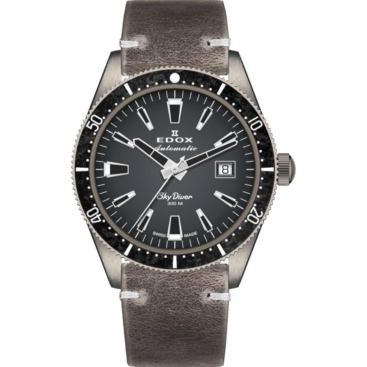 Edox horloge, Skydiver automaat Lim. Ed. grijs/bruin leer