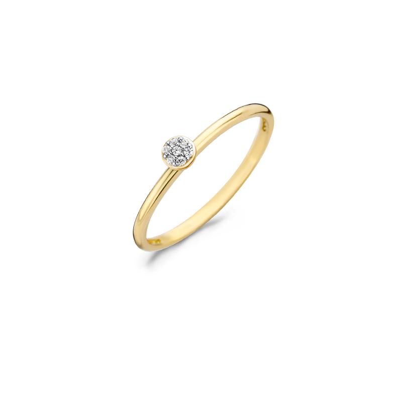Classic elegance. Deze 14 karaat gouden ring is uitgevoerd in glanzend gepolijst geelgoud en voorzien van een 7 briljant geslepen witte Zirkonia's. Solitair gedragen zorgt de ring voor een elegant-vrouwelijke uitstraling. Voor een vrouwelijk-geraffineerd effect draag je deze 1,3 millimeter brede ring gecombineerd met meerdere ringen, als aanschuifring.