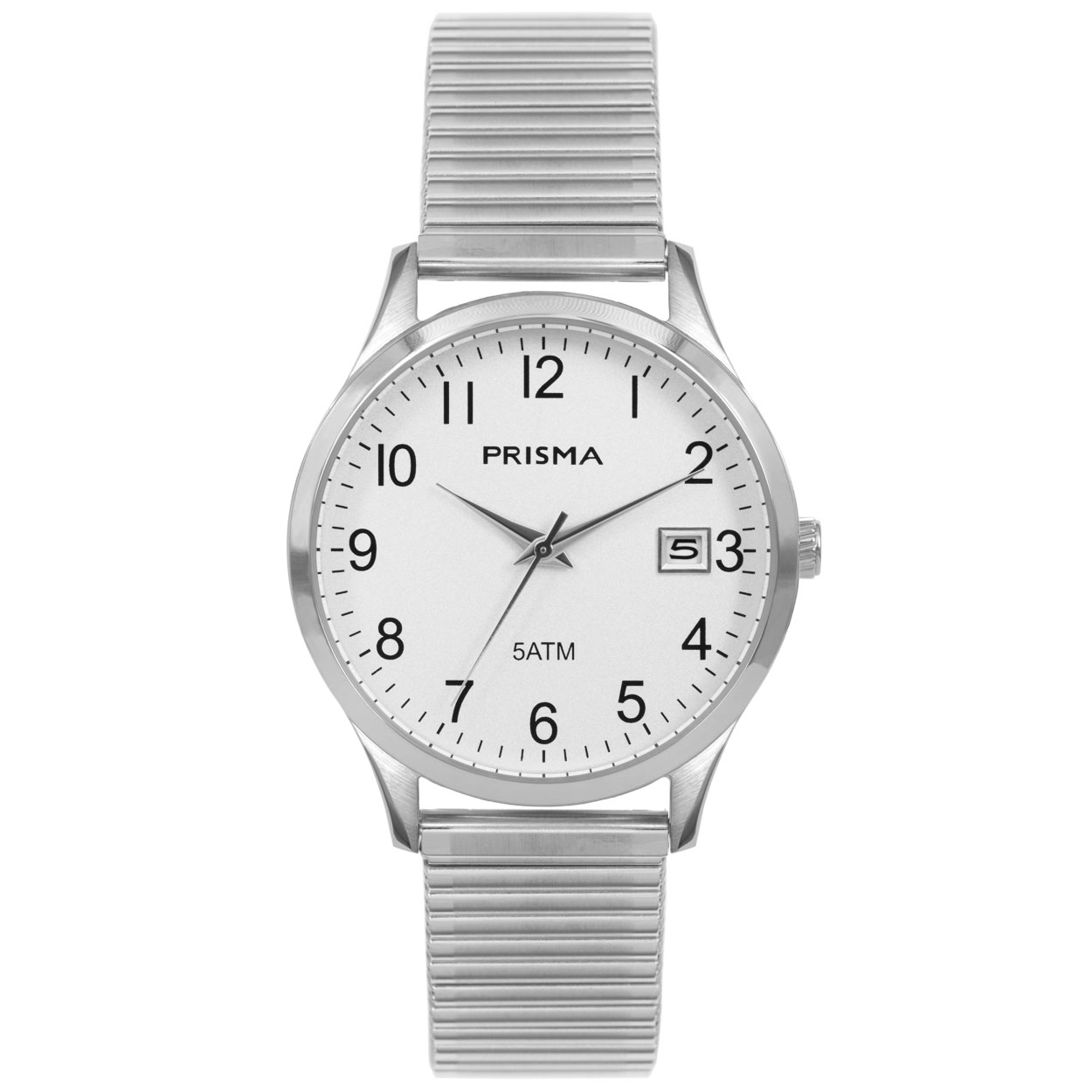 Prisma horloge 1175 heren edelstaal 5 ATM 

Algemeen
Geslacht: heren
Model: P.1175

Voordelen
- rekband sluit naadloos aan op de huid
- band edelstaal zilver
- wijzerplaat zilver met zilvere cijfers (arabisch)
- datum
- duidelijke tijdsweergave
- spat waterdicht: handenwassen, regen
- quartz
- maat kast 37mm (breedte) 9,7mm (dikte)