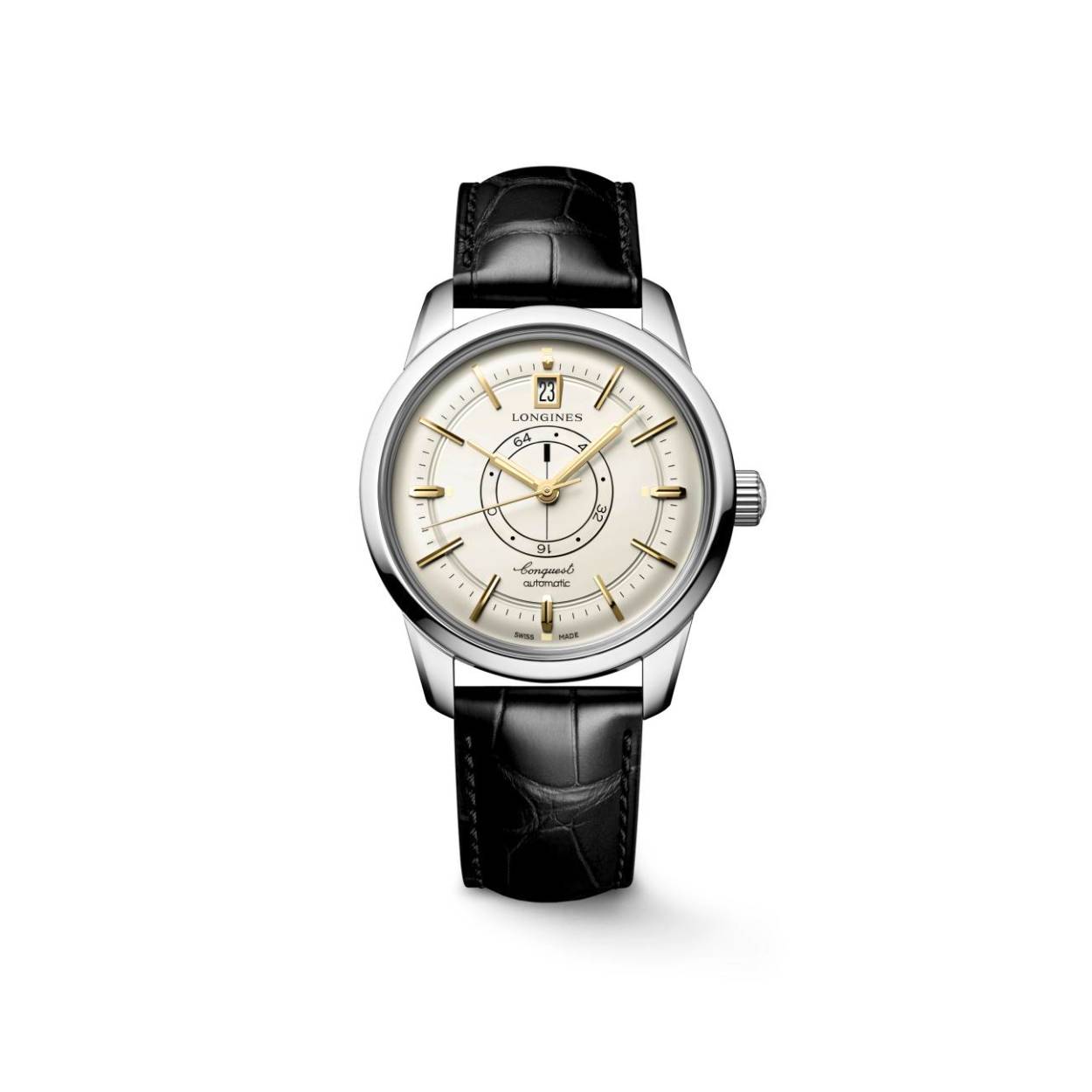 Dit Longines horloge behoort tot de Conquest Heritage collectie.
Referentienummer: L1.648.4.78.2

De longines heeft een zelfopwindend mechanisch uurwerk met een gangreserve van 72 uur. De kast is gemaakt van roestvrij staal en de band is gemaakt van alligator leer. Het horloge heeft een diameter van 38 mm en is getest op een waterdichtheid van 5 atm / 50 m. Het horloge heeft een krasbestendig saffierglas met meerdere lagen anti-reflecterende coating aan beide zijden