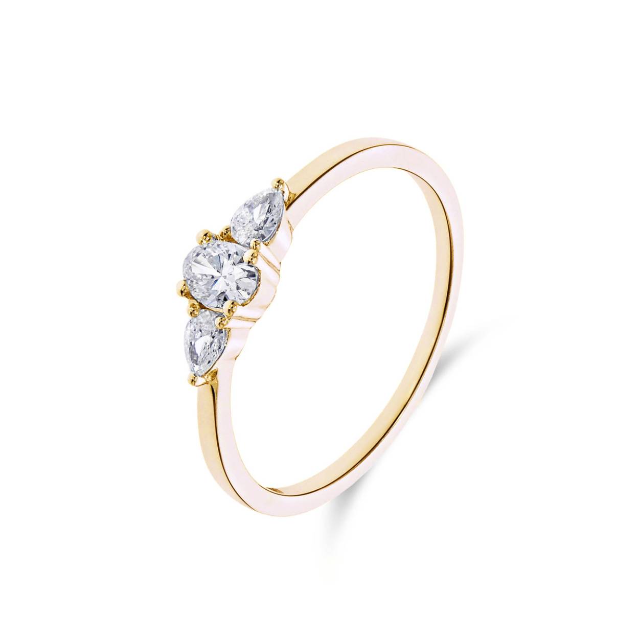 Naiomy solitaire 1 diamant oval slijpsel, 2 diamanten peervorm 