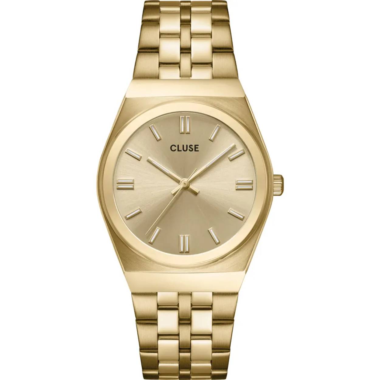 CLUSE  Retro 70s Watch Steel, Full Gold Colour.
Dit Cluse horloge heeft een kast gemaakt van Roestvrijstaal met een diameter van 33 mm en is voorzien van een metalen band. In de kast bevindt zich een Seiko kwaliteitsuurwerk en is afgewerkt met Mineraalglas.

Het horloge is 5ATM. Dit betekent dat het horloge geschikt is om mee te douchen. Verder wordt het horloge geleverd met 2 jaar garantie.