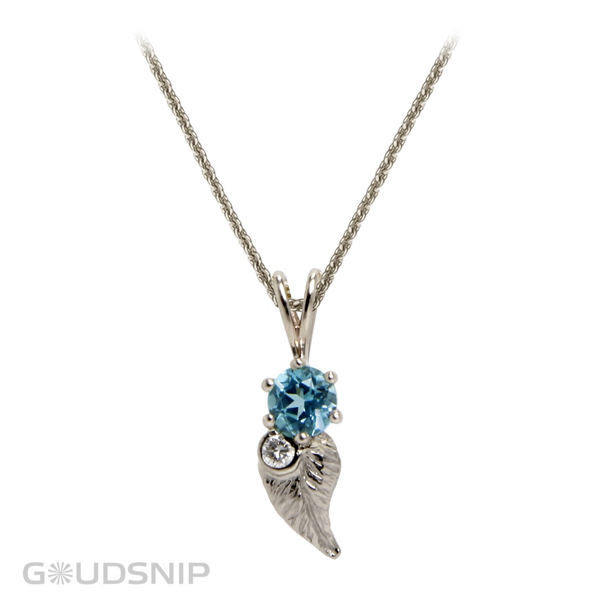 Topaas 4mm, diamant 0.04crt
Hanger is exclusief collier.