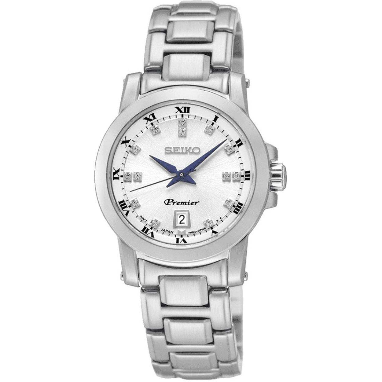 Seiko horloge uit de Premier collectie uitgerust met een Japans Quartz-uurwerk en is geplaatst in een edelstalen horlogekast. Dit Seiko horloge heeft een zilverkleurige wijzerplaat met Romeinse cijfers en blauwe wijzers. Bij elke kwartiersaanduiding is een diamant geplaatst en bij de kwartiersaanduidingen zelfs 2, wat zorgt voor een glansrijke en stijvolle uitstraling. Het modieuze horloge met een kristallen saffierglas heeft een waterdichtheid van 10 ATM (100 meter), waardoor het horloge uitstekend tegen water en andere stoffen kan. Juwelier  Hendriksen is officieel dealer van Seiko. 
Kastdiameter: 27,00 mm
Merk: 	Seiko
Type horloge: Analoog
Horlogeglas: Saffierglas
Horlogeband: Edelstaal
Waterdichtheid	100 meter / 10 atm
Bandkleur	Zilverkleurig
Kastkleur	Zilverkleurig
Kastvorm	Rond
Uurwerk	Quartz
Sluiting	Vouwsluiting
Wijzerplaatkleur	Wit
Functies	Datumaanduiding
Edelsteen	Diamant
Referentienummer	SXDG01P1
