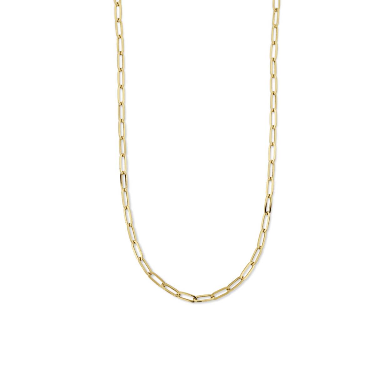 14k Geelgouden paperclip collier met een schakelbreedte van 5mm. Het collier heeft draaglengte 44 cm. Uitgevoerd met een karabijn sluiting.