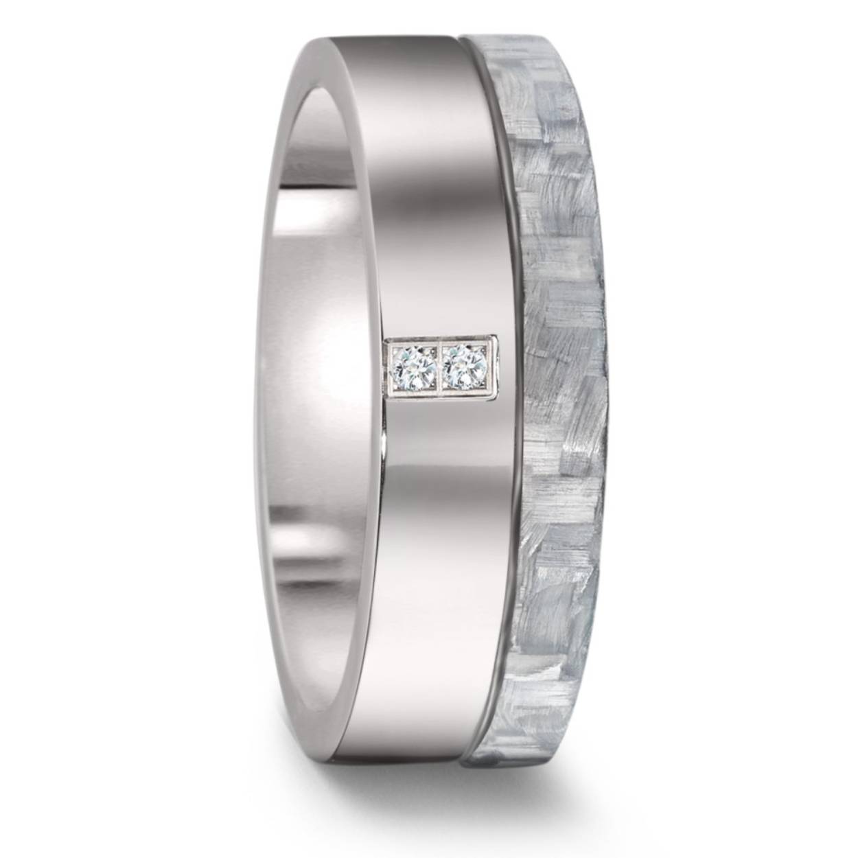 ring van titan factory in titanium en grijze carbon met 2x 0.02ct diamant