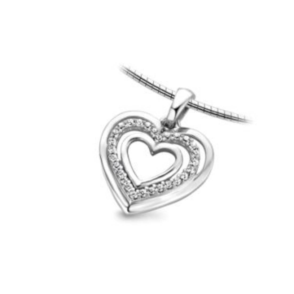 18 kt wit gouden hartje met zirkonium
Exclusief ketting