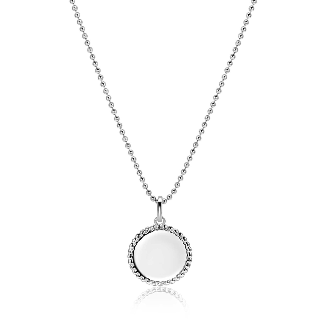 ZINZI zilveren coin hanger met parelrand in 19mm grootte. Ideaal om een gravure in te zetten! Vervaardigd van eerste gehalte zilver (925) en voorzien van een extra rodiumlaag voor een langdurige glans. Exclusief ketting geprijsd.