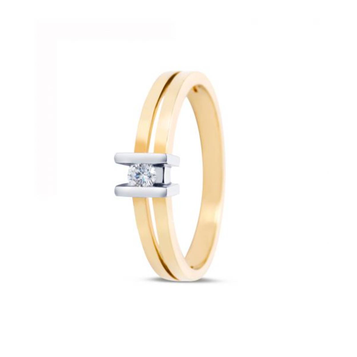 Ring model Julie (95) gezet met 0.08ct P/w  bi color