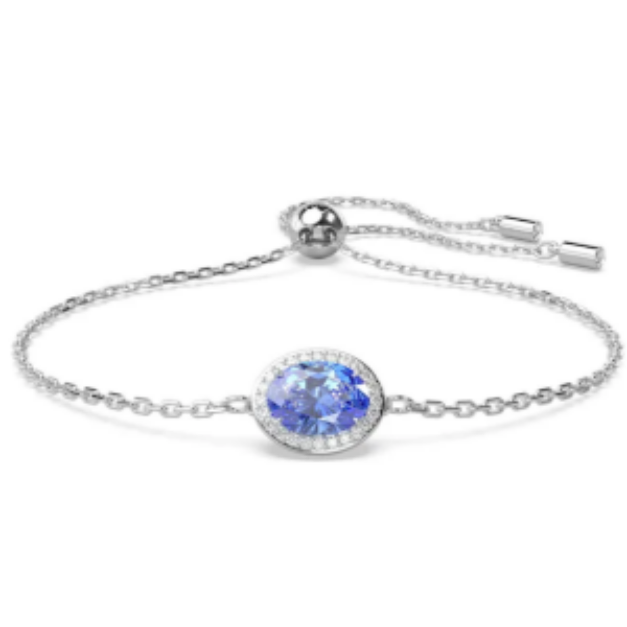 Deze op de glinsterende sterrenhemel geïnspireerde stralende Constella-armband is ontworpen om het licht te breken. De ketting met een rhodium toplaag heeft in het midden een Swarovski Zirkonia in weergaloos blauw die wordt omringd door een pavé van heldere, ronde kristallen. Voor de perfecte pasvorm kan het trekmechanisme worden aangepast. Te combineren met elke outfit voor een extra dosis schittering.