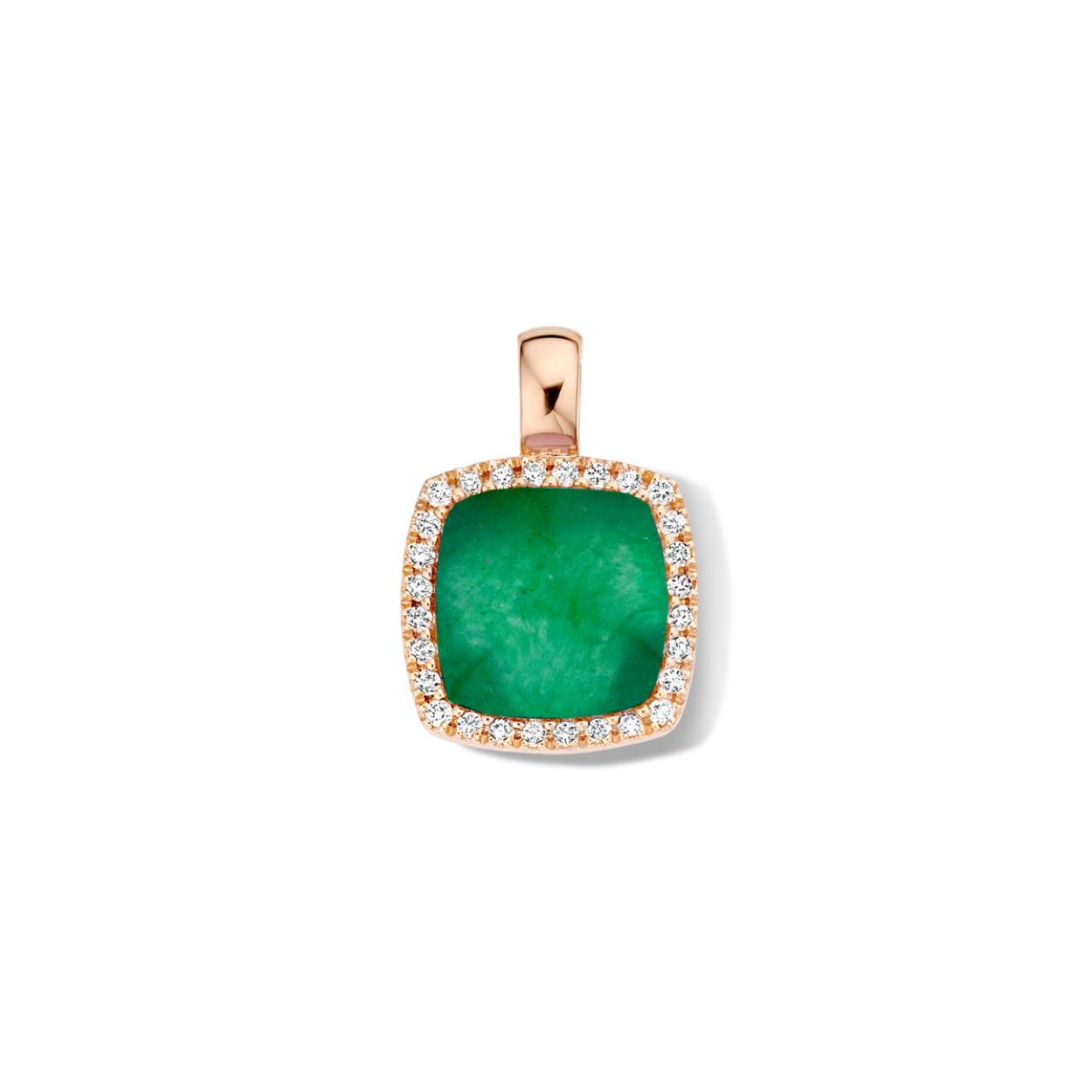 Pantelleria hanger 18 kt rose goud met bergkristal op groene kwarts en diamant
