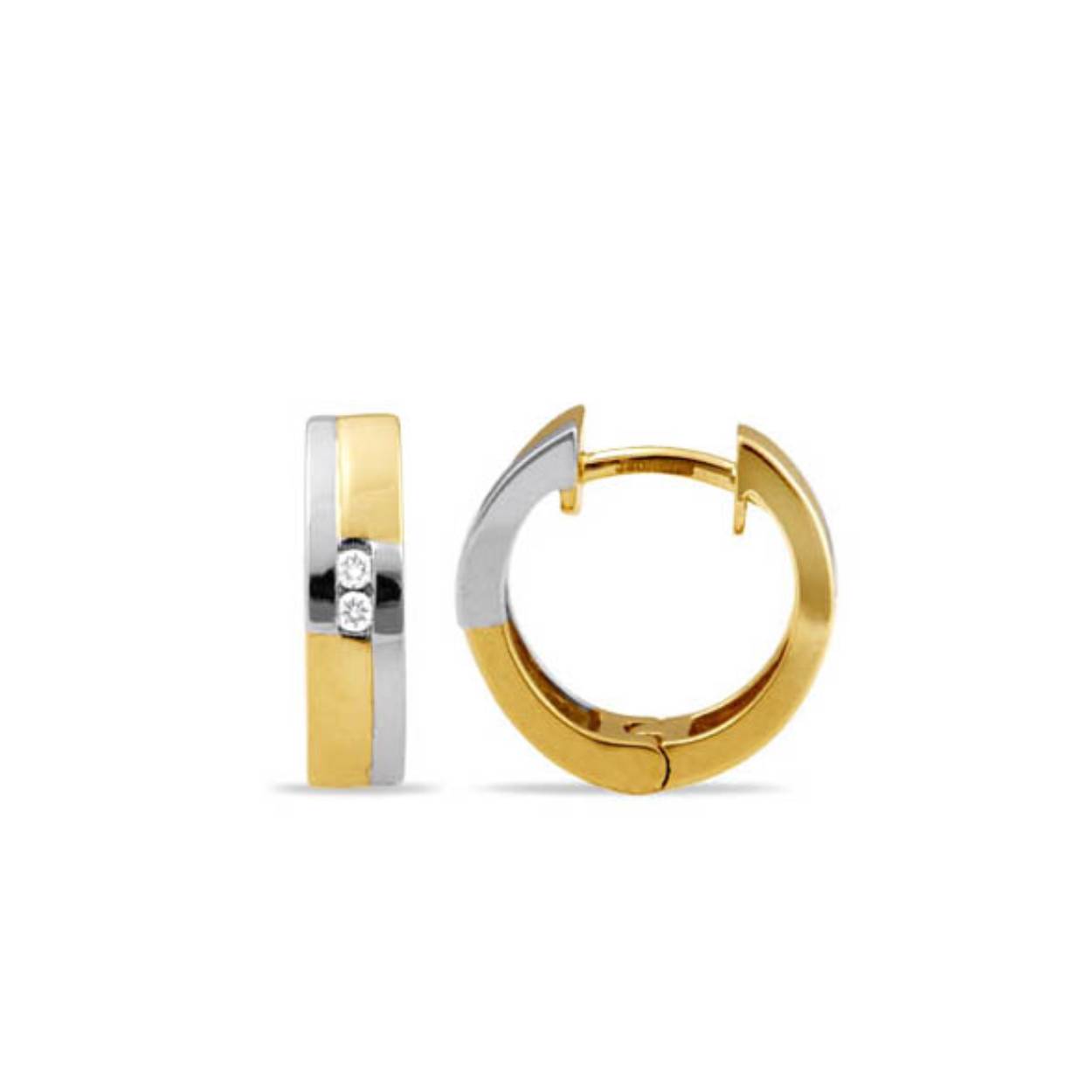 Gouden creolen met diamant van het merk Passione
14 karaats geelgoud met wit rhodium
4 briljanten van totaal 0.04 crt H SI