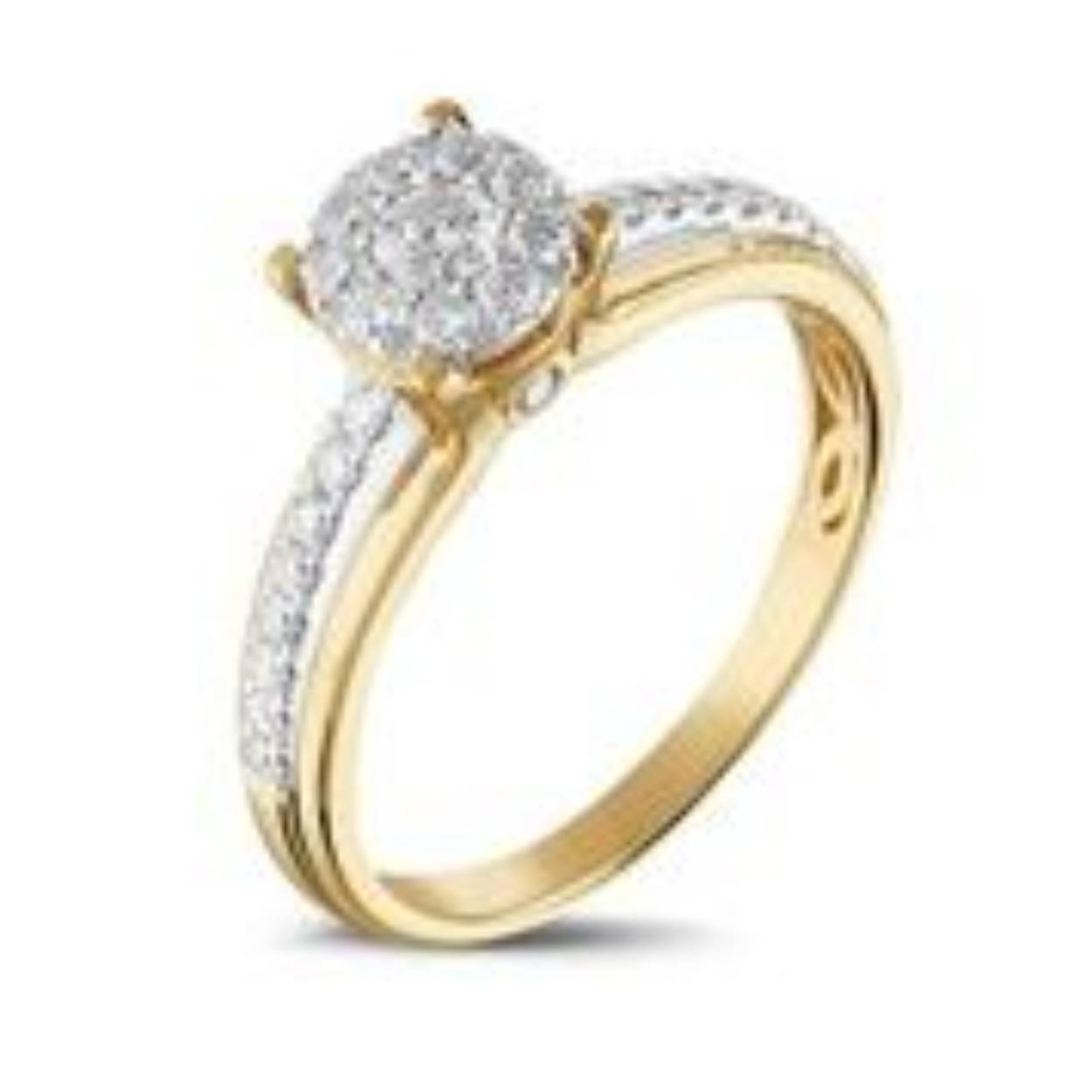 Cluster Solitaire Ring 1-0.13/36-0.34 Crt, 14 Carat Yellow Gold