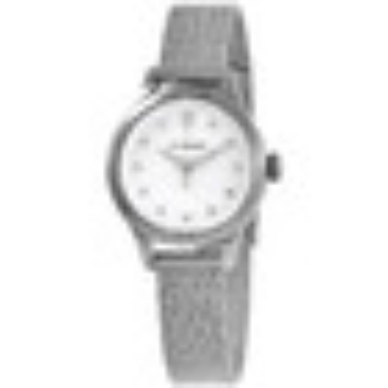 Silver-tone stainless steel case with a silver-tone stainless steel mesh bracelet. Fixed stainless steel bezel. White dial with silver-tone hands and swarovski crystals hour markers. Dial Type: Analog. Quartz movement. Scratch resistant sapphire crystal. Pull / push crown. Solid case back. Round case shape. Case size: 28 mm. Water resistant at 100 meters / 330 feet. Functions: hour, minute, second. Casual watch style. Watch label: Swiss Made. Victorinox Alliance XS Crystal White Dial Ladies Mesh Watch 241878.