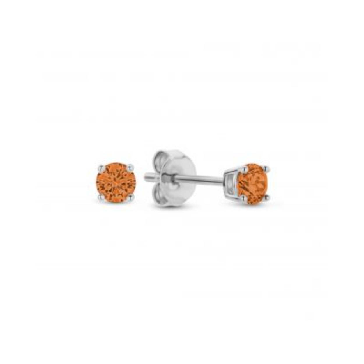 Zilveren oorknoppen  3 mm oranje roest bruin