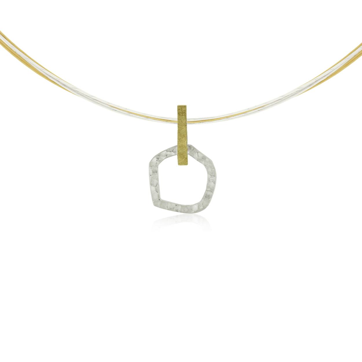 Choker zilver met goud opleg, open cirkel klein model