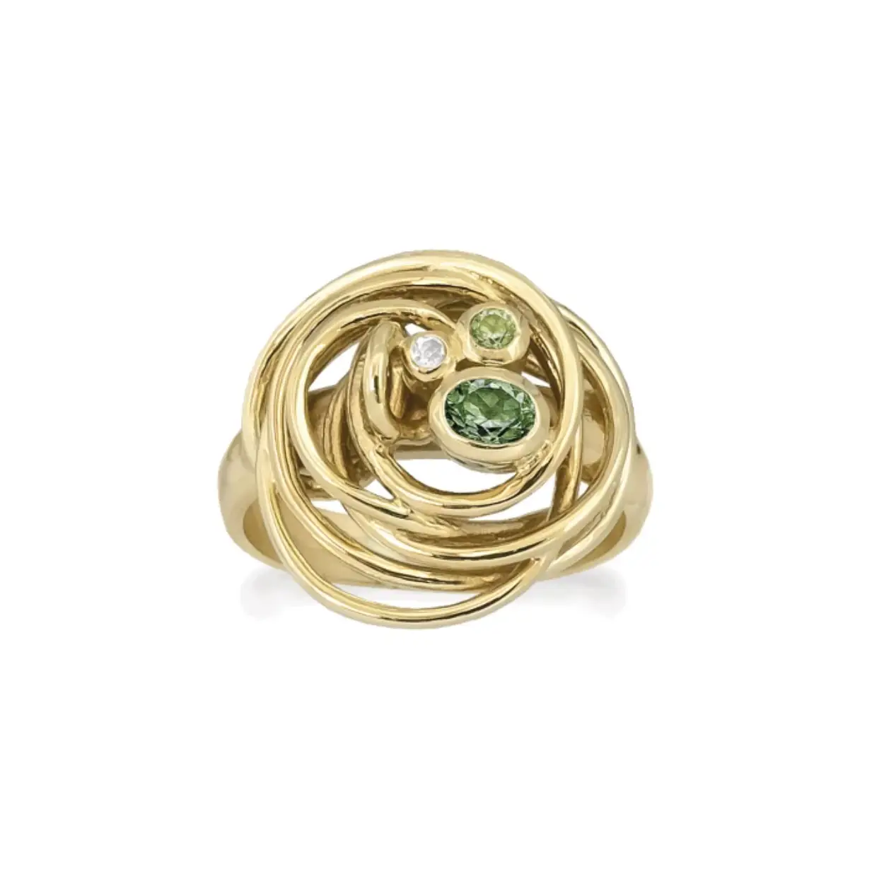 vergulde ring met groene kwarts, peridoot, topaas