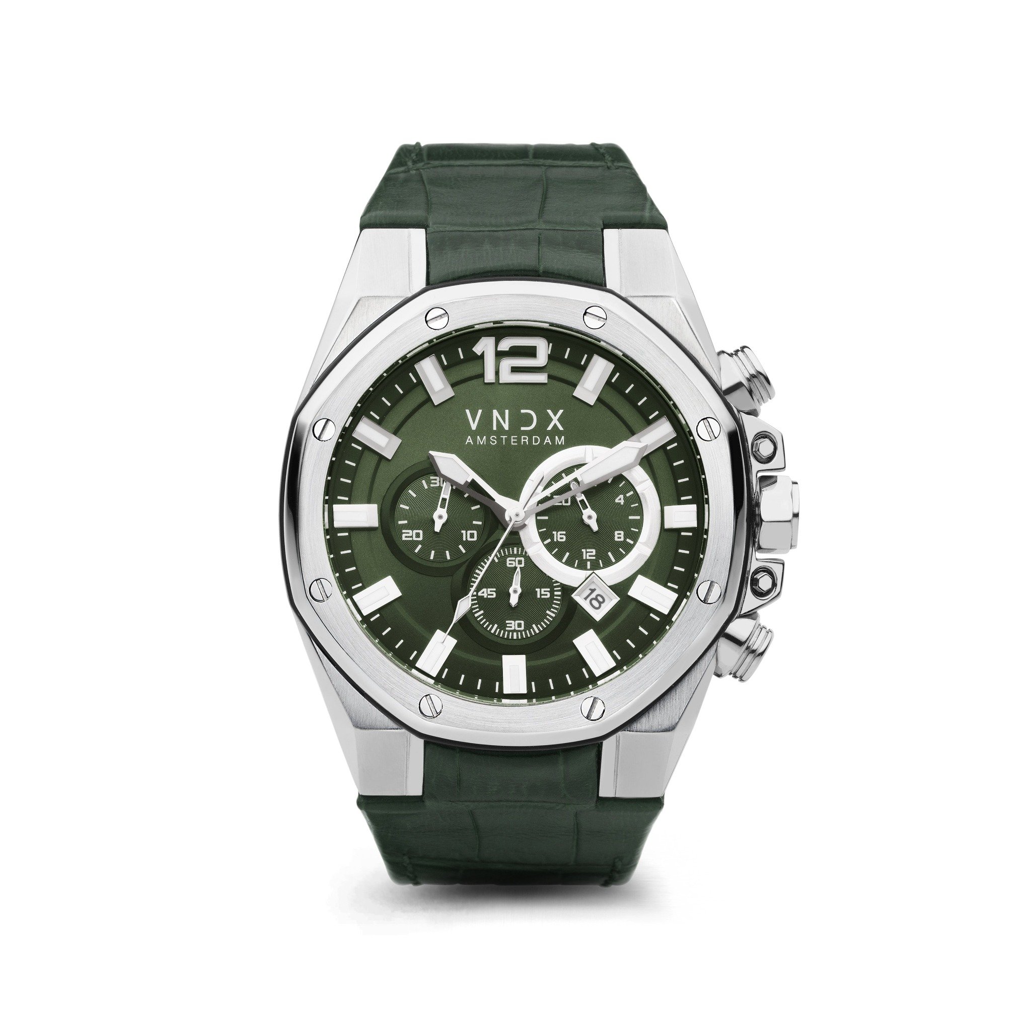 Dit horloge uit de Wise Man collectie is een cool en stijlvol horloge voor de echte man. De combinatie van elegant donkergroen Italiaans kwaliteitsleer dat we voor de band hebben gebruikt, met een modern massief stalen kast en een opvallende groene wijzerplaat, maken dit horloge een waar genot om te dragen. Een uniek en stijlvol ontwerp dat zich niet snel zal vervelen!