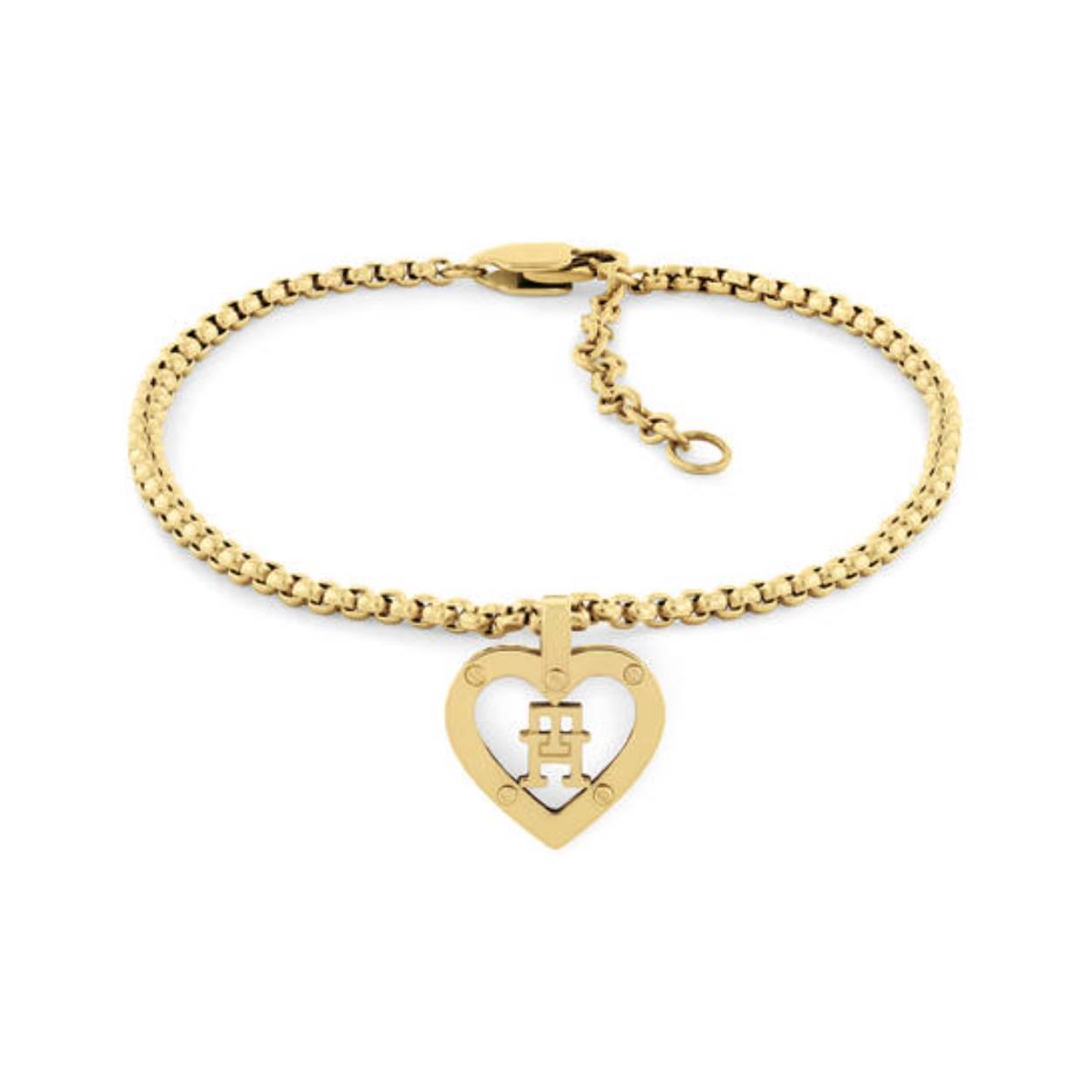 Tommy Hilfiger armband met een hart eraan. De armband heeft een lengte van 19 cm en zit doormiddel van fijne schakels aan elkaar verbonden. 