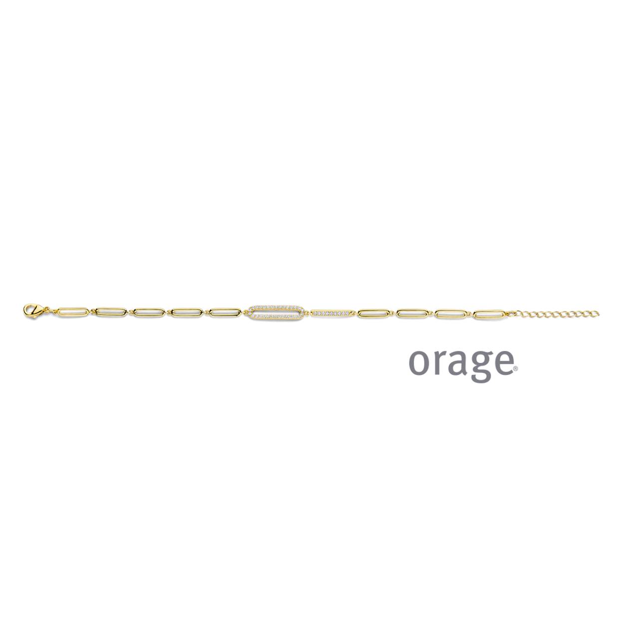 Goudkleurige armband met zirkonia's van het merk Orage
Lengte: 17 + 3 cm
Materiaal: 925 zilver, verguld
Bijhorende ketting met hanger en oorhangers ook verkrijgbaar