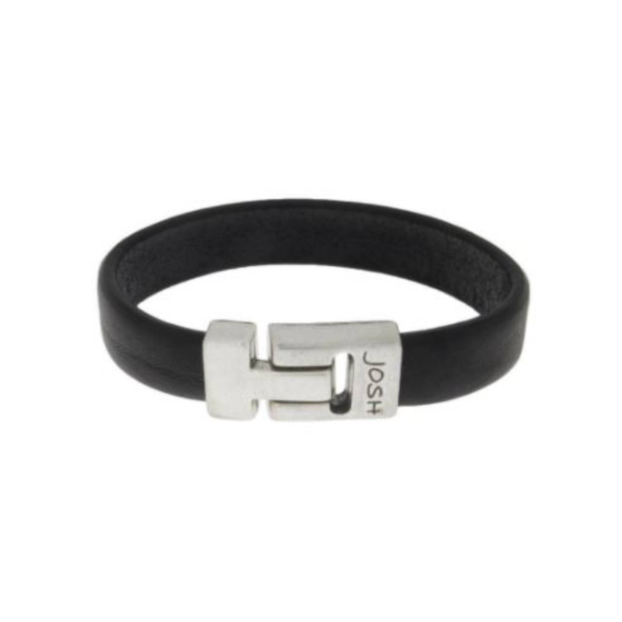 Josh armband leder verzilverd zwart glad 24344-S-BRA/BLACK/L