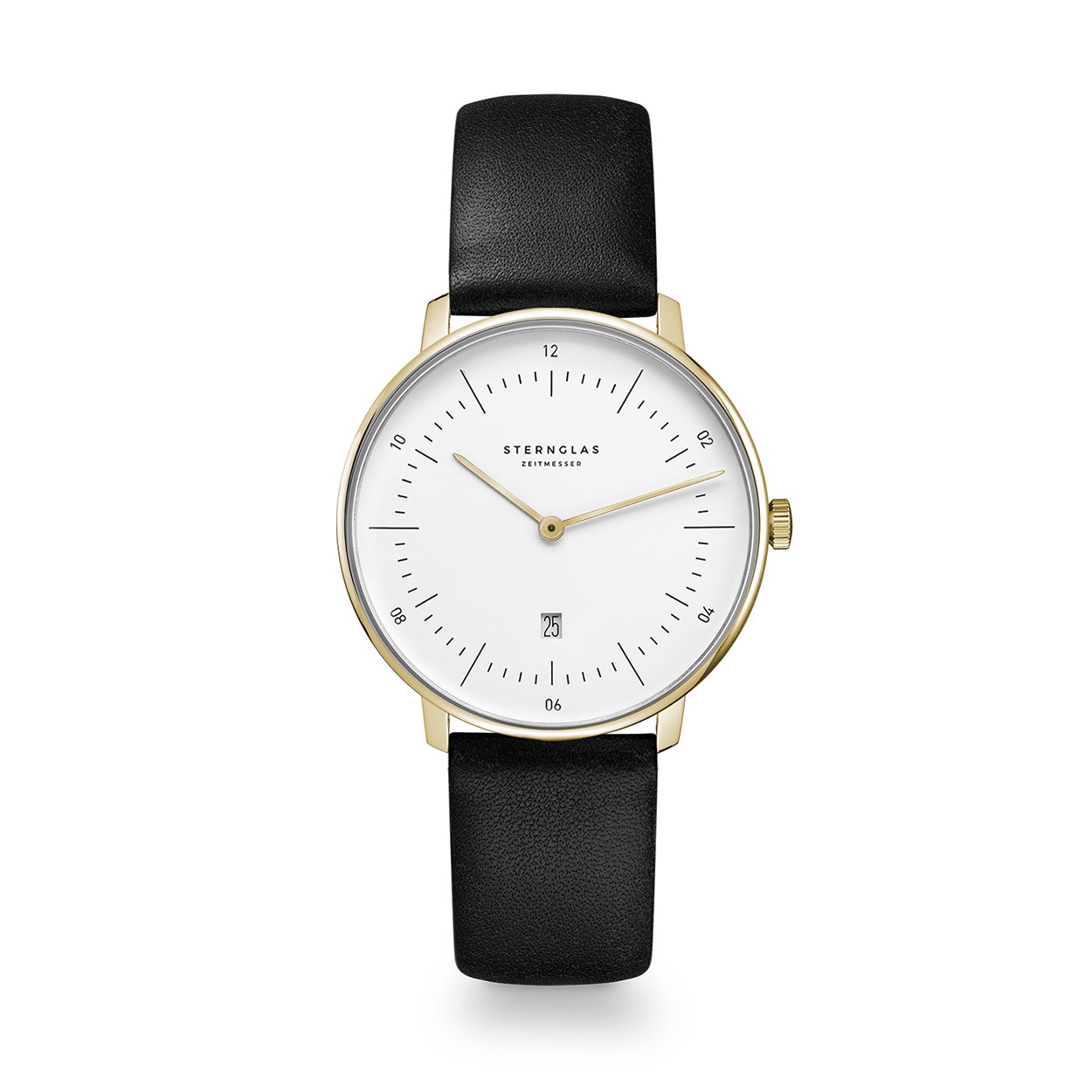 Een stalen horloge met zwart leren band