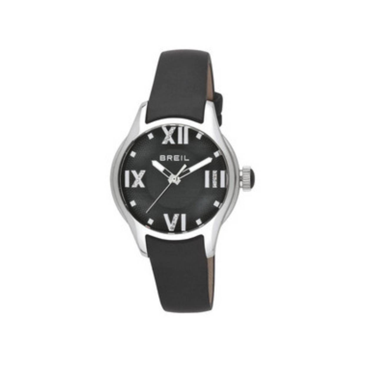 Breil horloge zwart leren band. 
Zwarte wijzerplaat en zirkonia
