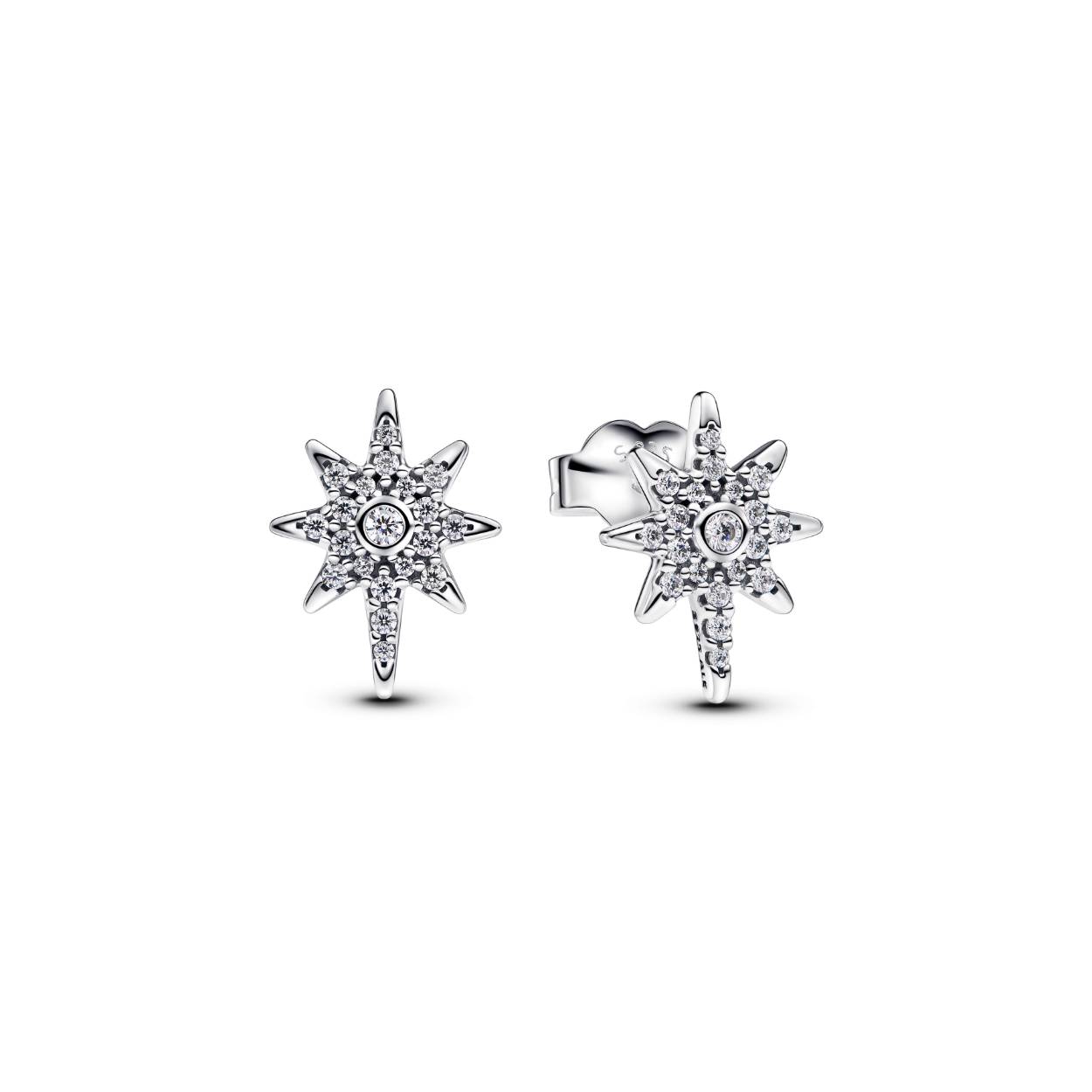  North star sterling silver stud 
earrings with clear cubic
zirconia