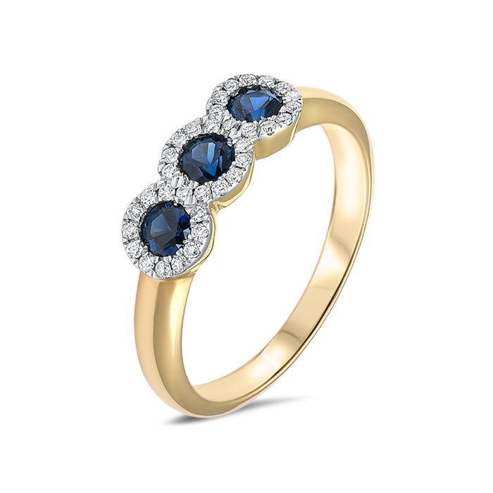 Geelgouden ring met 3-0.48ct saffier 34-.011ct briljan
