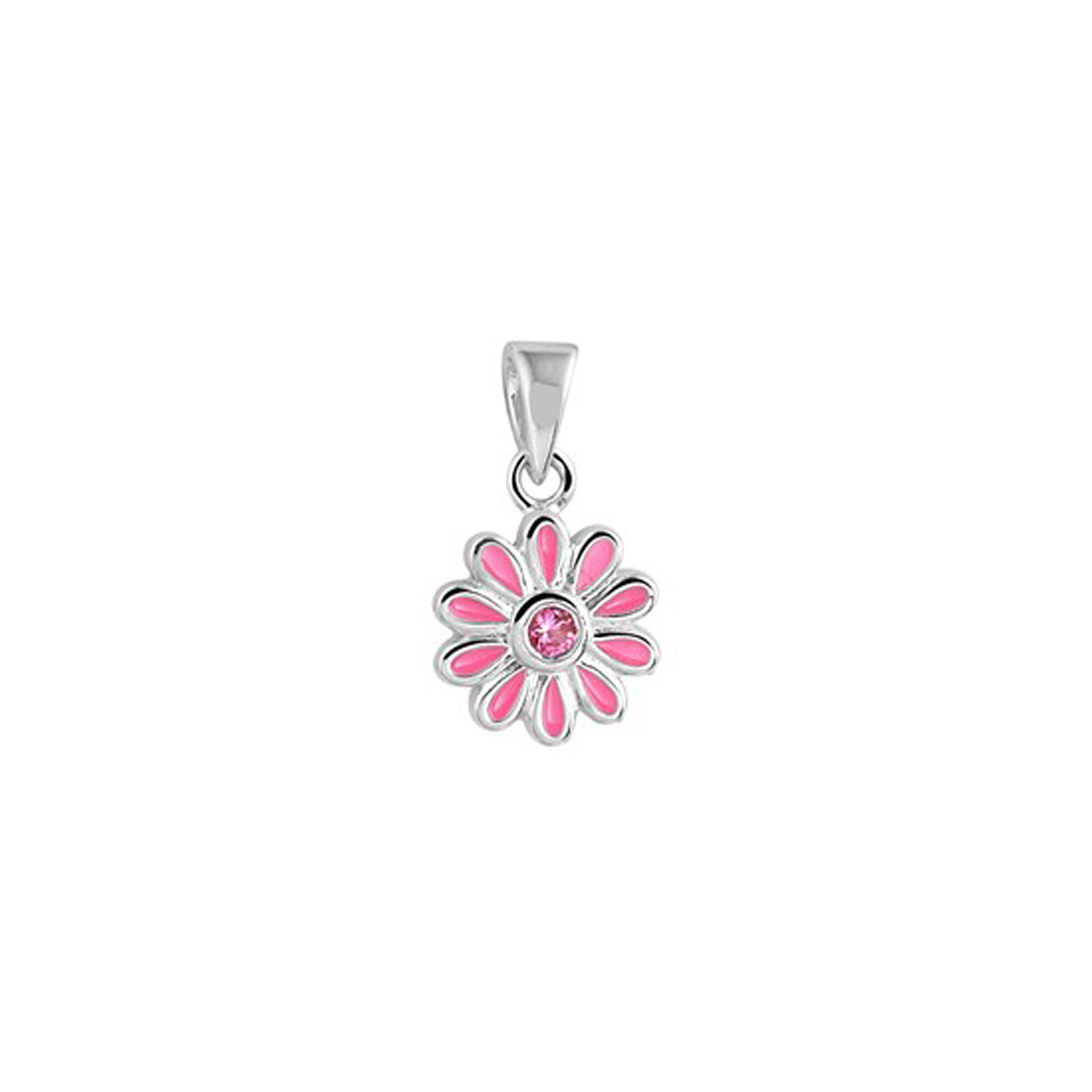 Zilver hanger bloem roze zirkonia