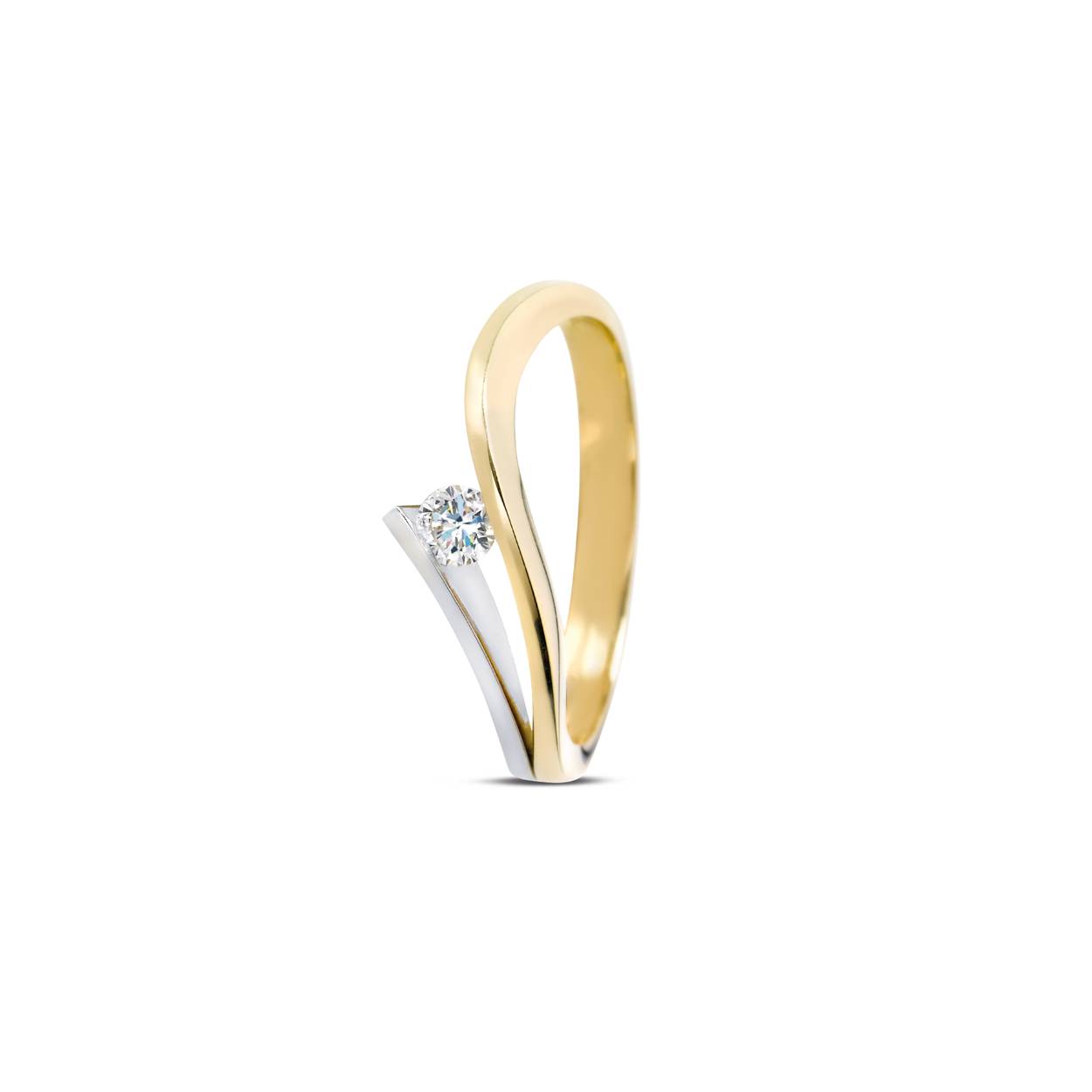 geel-wit gouden ring (14kt) met 0.04crt diamant