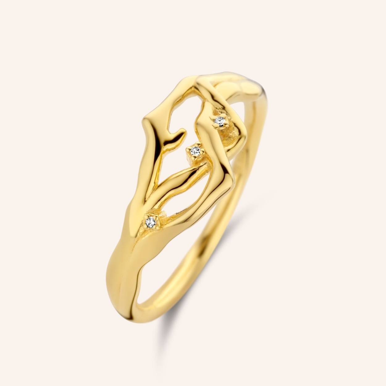 Goudkleurige 'Twiggy' ring van het merk Diamanti Per Tutti
Deze ring bevat échte diamantjes!
Maat: 54 (ook verkrijgbaar in andere maten)
Materiaal: 925 zilver, verguld
Bijhorende collier en oorbellen ook verkrijgbaar
