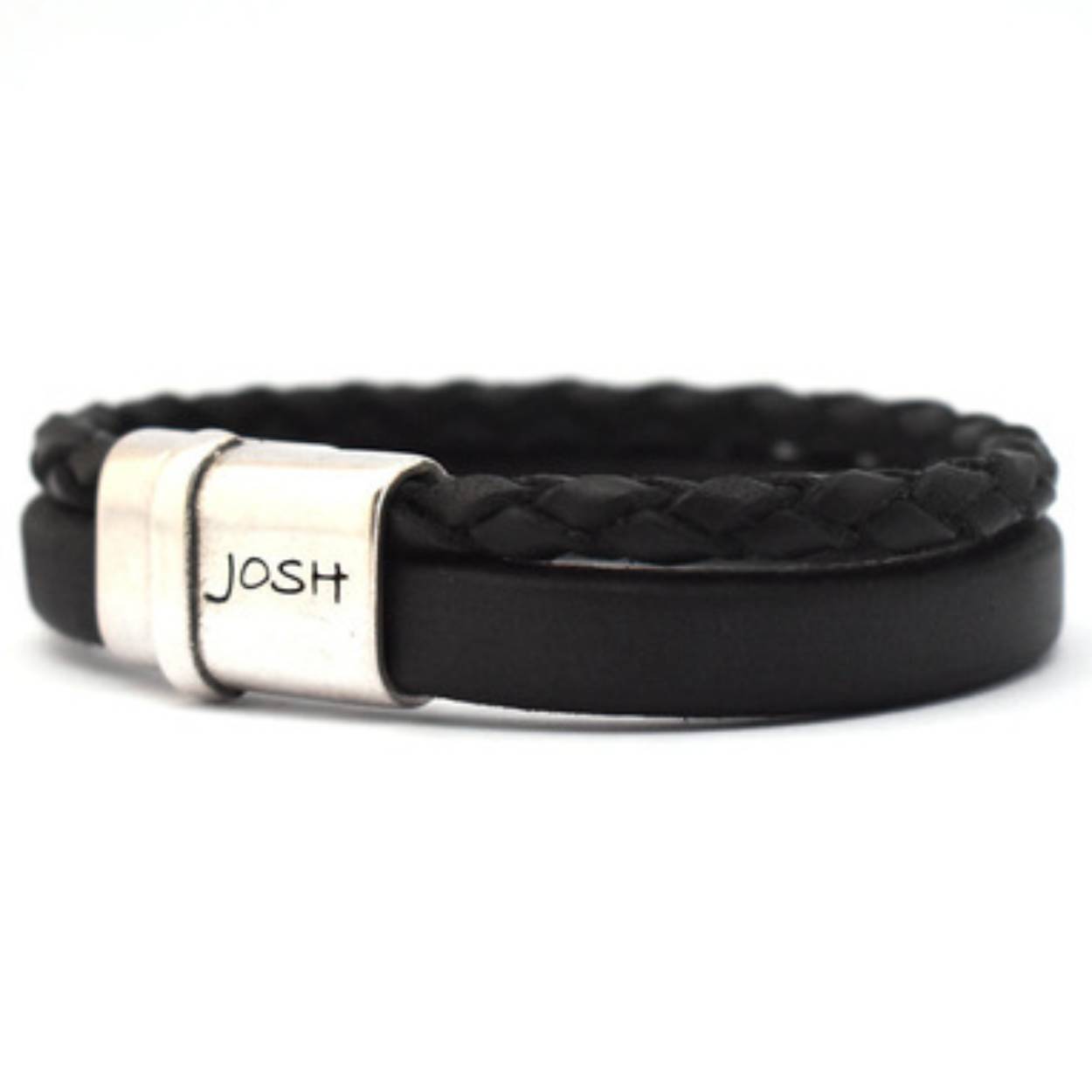 dubbele zwarte leren armband met zilverkleurig slot maat 22