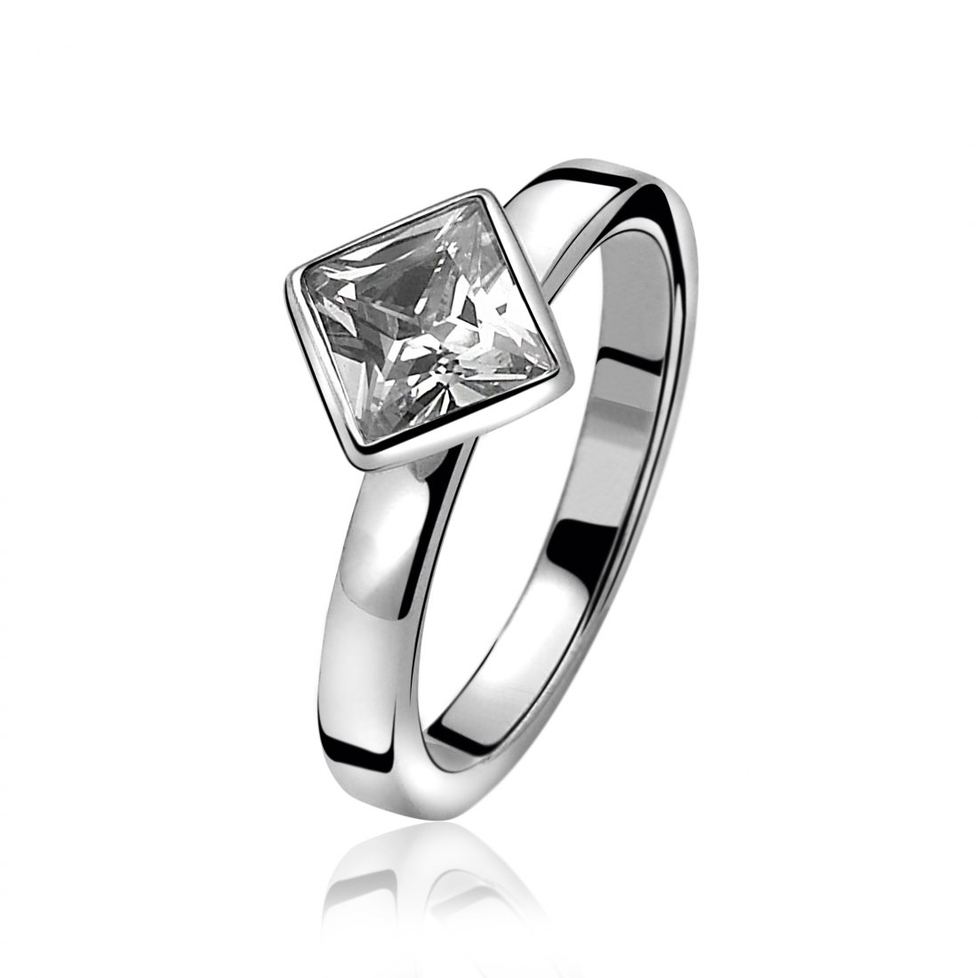 ZINZI zilveren ring vierkante zirconia maat 56