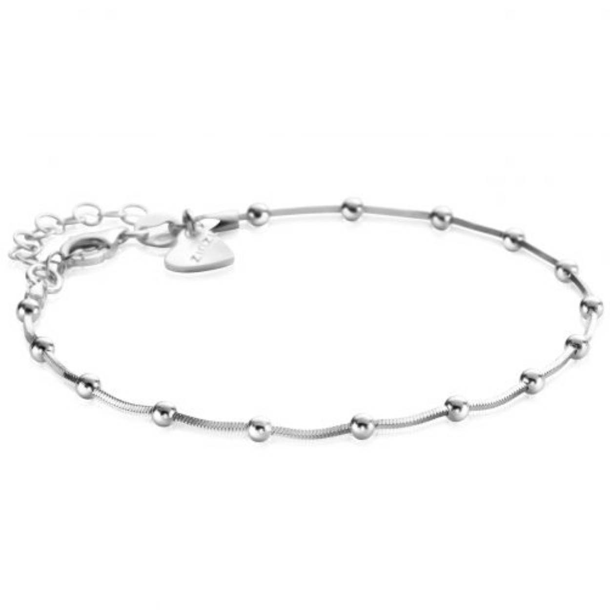 ZINZI zilveren slangen-armband met vierkant geslepen schakels en 15 verfijnde glanzende bolletjes 17-20cm ZIA2471