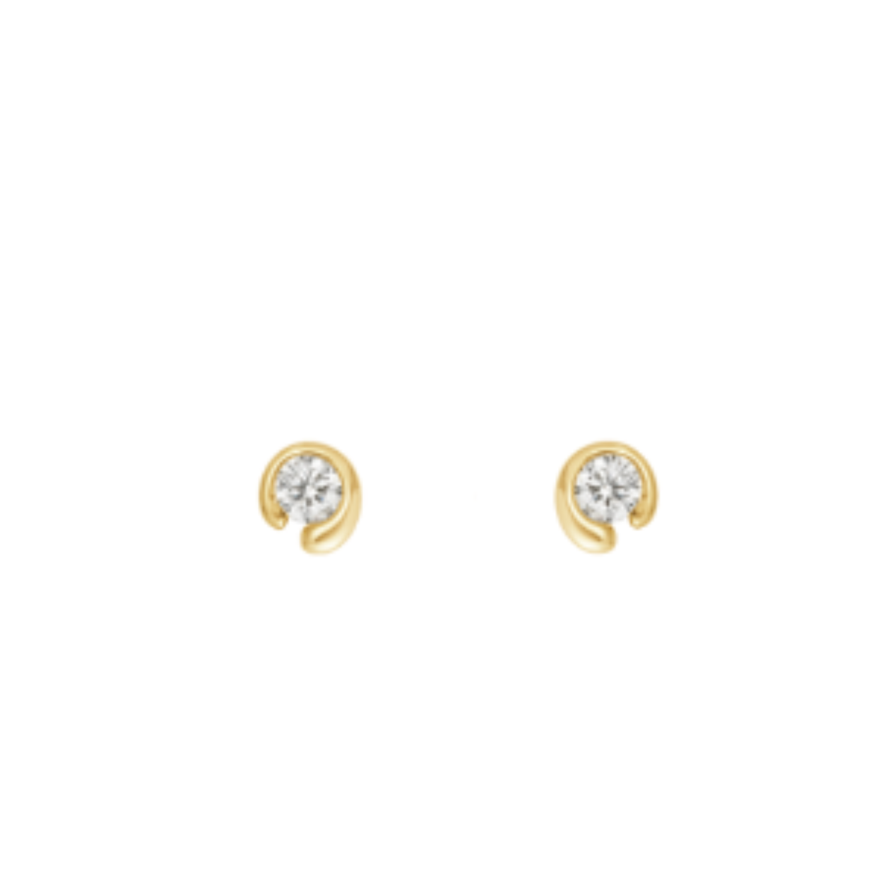 Comfortably set into a body of 18 karat gold, this pair of Mercy Ear Studs features two 0.05 ct brilliant-cut solitaire diamonds, with a total of 0.10 carat, 