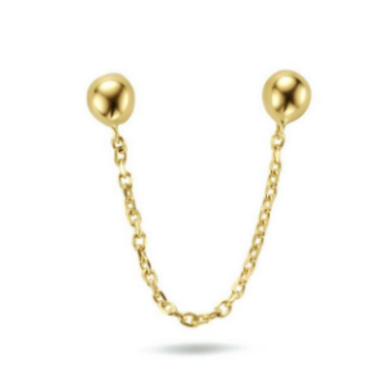 14k Geelgouden oorknop voor meerdere gaatjes met een totale lengte van 3cm en een schakelbreedte van 0.8mm. De oorknop wordt per stuk verkocht.
