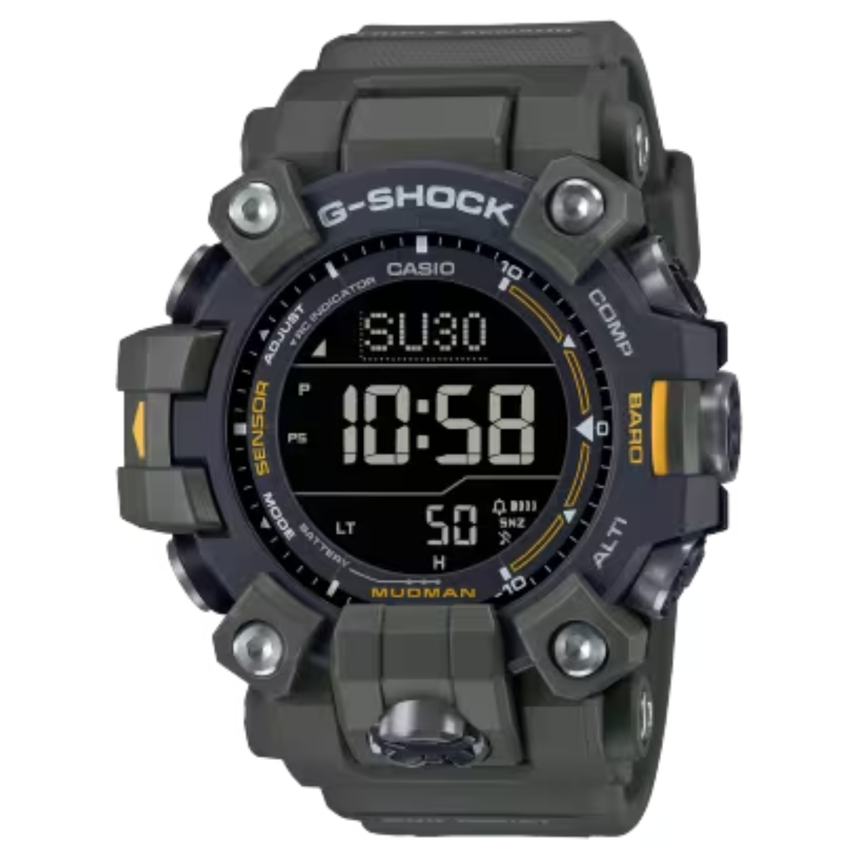 Dit Casio horloge behoort tot de G-Shock Mudman collectie.
Referentienummer: GW-9500-3ER
MASTER OF G MUDMAN

Het horloge heeft een diameter van 52,7MM. De kast en de band zijn gemaakt van kunststof en resin. Het horloge heeft een zwarte wijzerplaat en mineraal glas. Het horloge is perfect voor vrij duiken zonder scuba-uitrusting: het horloge is waterbestendig tot 20 bar (ISO 22810).