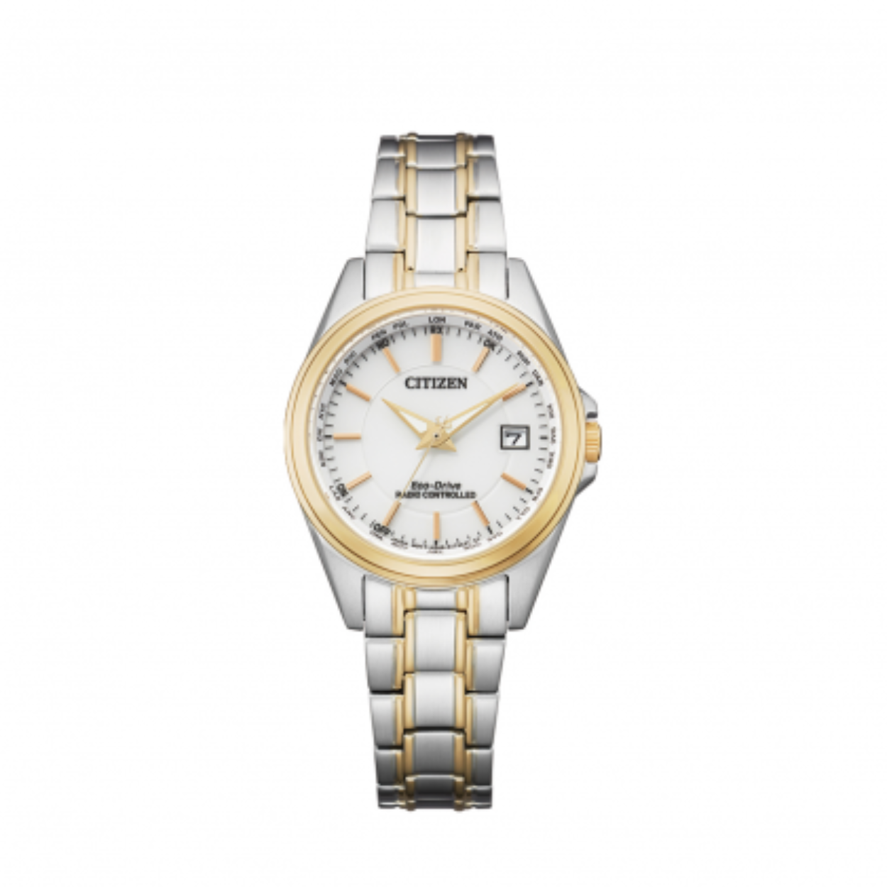 Citizen dames horloge Dau Eco Drive EC1186-85A.
Dit bi-color dames horloge is Radio Controlled en Haalt zijn energie uit licht.  Horloge is waterdicht tot 10 bar, heeft een saffier glas .