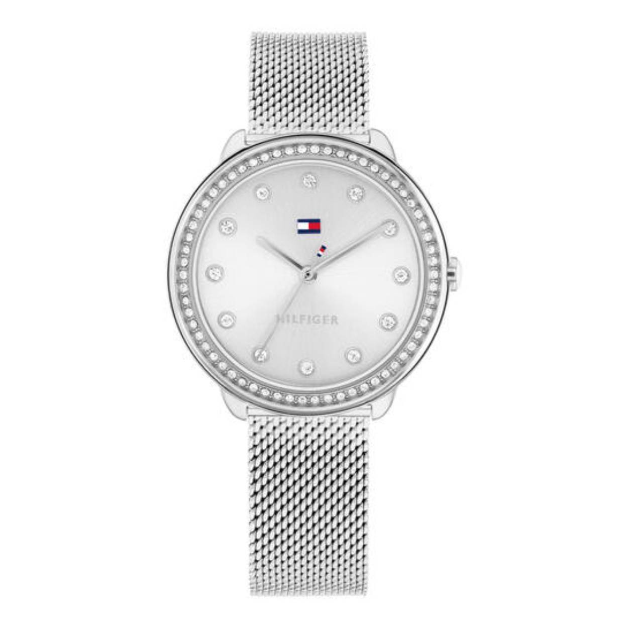 Tommy Hilfiger TH178698 Horloge Dames Staal Zilverkleurig 33mm
Dit specifieke horloge van Tommy Hilfiger uit de Demi serie met artikelnr: TH1782698 is een luxe dameshorloge die niet in je collectie mag ontbreken. Het stalen dameshorloge heeft een ronde zilverkleurige kast met een bezel vol kristallen en een zilverkleurige sunray wijzerplaat. De uren worden tevens weergegeven met kristallen. De zilverkleurige milanese band is op lengte verstelbaar en heeft een klapsluiting. Het horloge heeft een mineraalglas, een doorsnee van 33mm en is 3ATM.  

Het merk:
Sinds de lancering van het merk in 1985 is Tommy Hilfiger wereldwijd bekend geworden als pionier van de klassieke Amerikaanse coole stijl. Geïnspireerd door de iconische popcultuur en het Amerikaanse erfgoed. De dames en herencollectie van dit seizoen bestaan uit minimalistische silhouetten en rustieke lederen details. De herenhorlogecollectie biedt iconische uurwerken met roestvrijstalen, lederen en siliconen banden.

Specificaties:
- Mineraalglas
- Ronde kast 33mm
- Zilverkleurige horlogekast
- Zilverkleurige wijzerplaat met kristallen
- Zilverkleurige milanese band 
- 3ATM